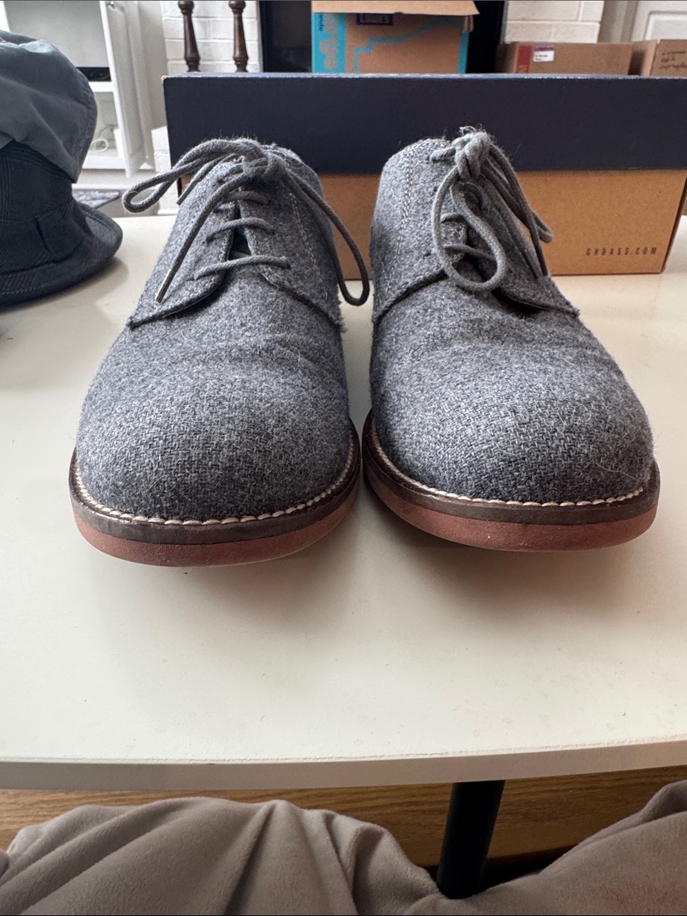 Bass Grey Wool Derby Shoes with Tan Sole - Picture 6 of 8